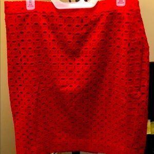 J Crew Red Eyelet Pencil Skirt